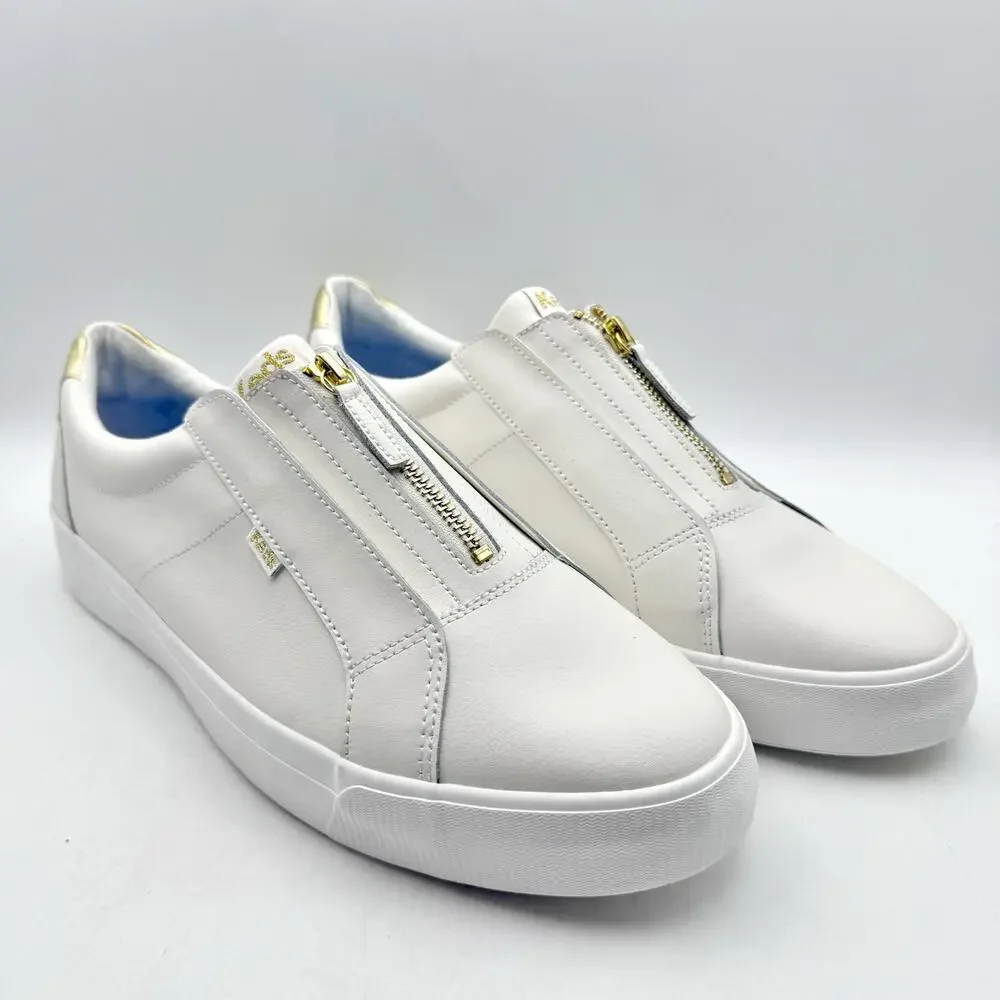 Keds Womens Pursuit Low Sneakers US 14.5 Wide White Gold Metallic Leather EUC